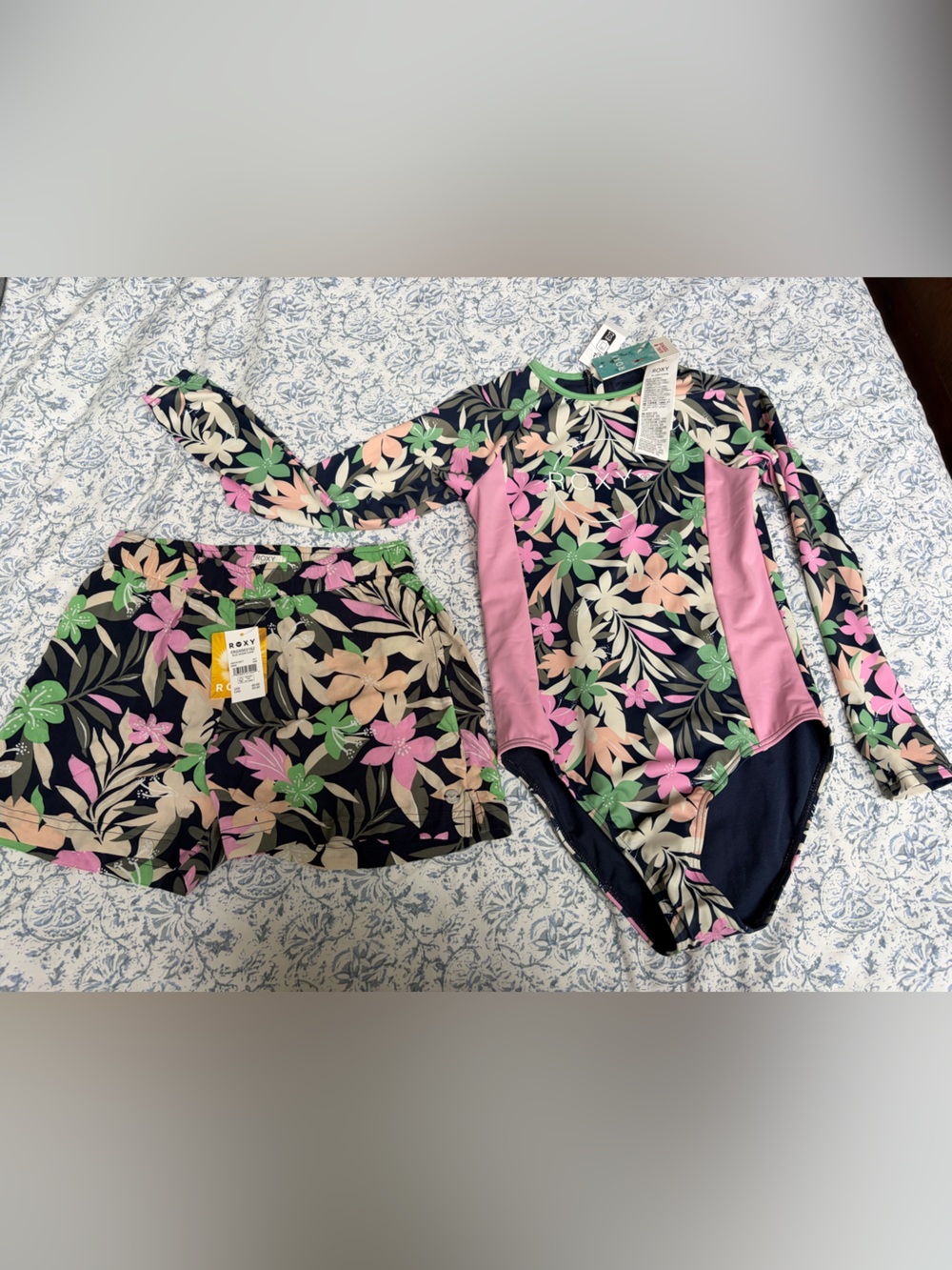Roxy Ilacabo Active Onesie Swim Suit 12/L and Shorts 10/M